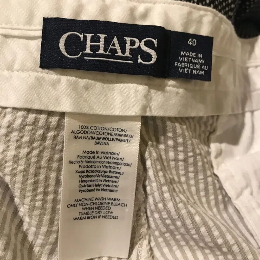 Chaps Seersucker Shorts Size 40 Beige White Striped Golf Men's 8” Inseam EUC